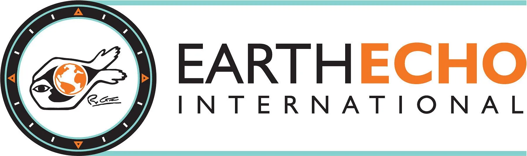 EarthEcho International logo with a stylized figure holding an orange globe inside a round compass-style ring.
