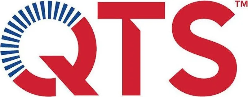 QTS logo with a red QTS wordmark and blue segmented arc on a white background.