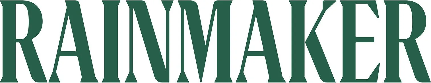 The word “RAINMAKER” in dark green on a white background.