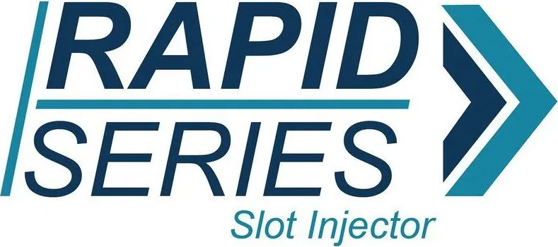 Rapid Series Slot Injector logo with teal and navy arrows on a white background