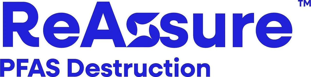 ReAssure PFAS Destruction logo in blue on a white background.