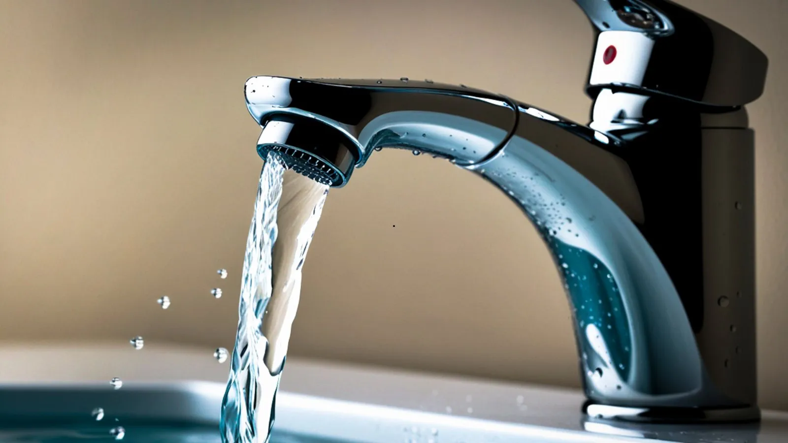 Clear water flowing from a chrome tap