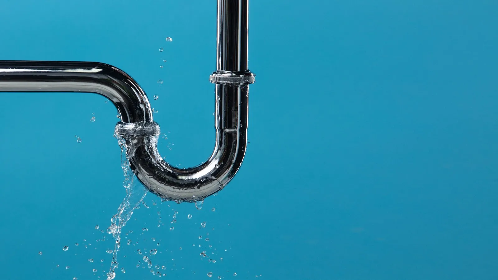 Water dripping from a joint in a chrome pipe
