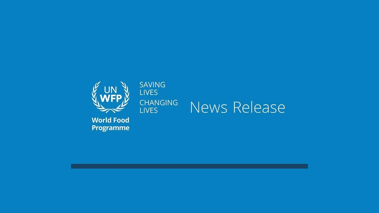 World Food Programme news release graphic on a blue background.